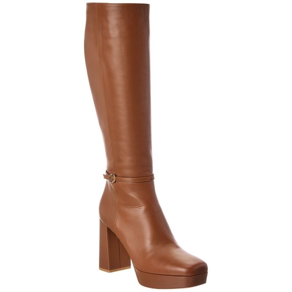 Gianvito Rossi Moreau 70 Leather Platform Knee-High Boot, Brown